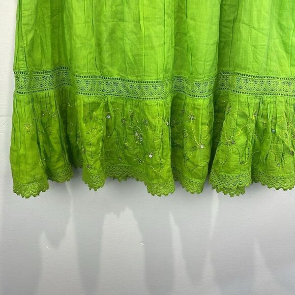 KommotionNY Boho Pull On  Tiered embellished Crochet detailed green skirt Large - Picture 4 of 10